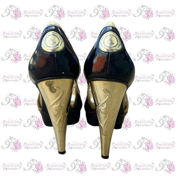 Baby phat heels with kitty cat gold black open toe heels vintage deadstock rare - Picture 2 of 16